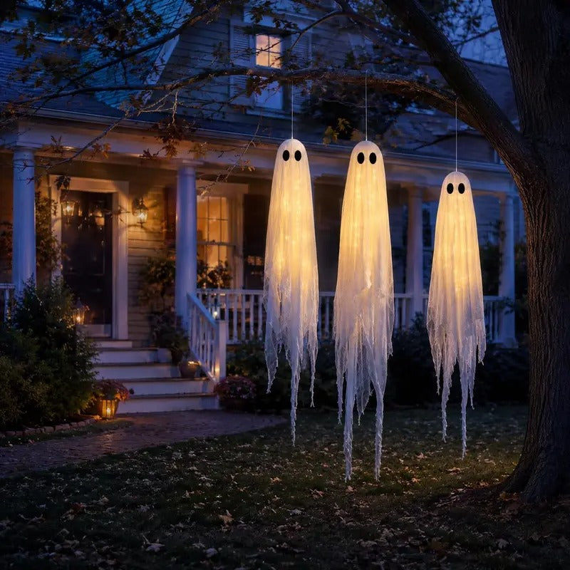 3-Pack Hanging Ghost Lights, 5FT + 4FT + 4FT Halloween Decor