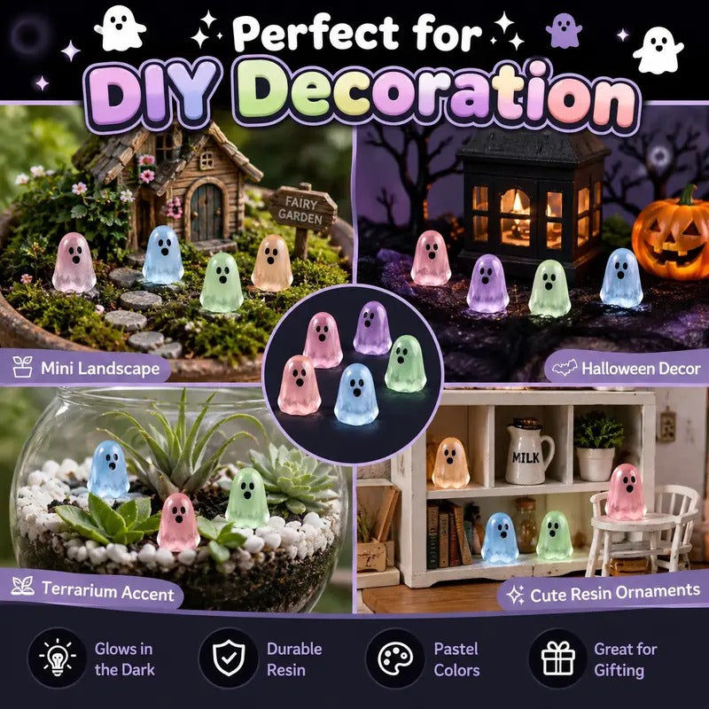 Glow in the Dark Ghost Beads, Mini Resin Halloween Decor