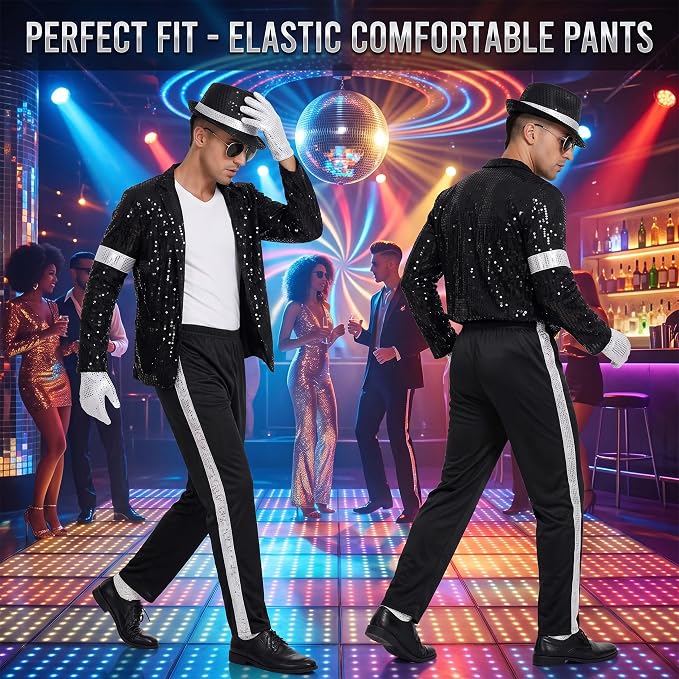 King of Pop Costume Adult - 7-Piece Sequin Stage Outfit Set