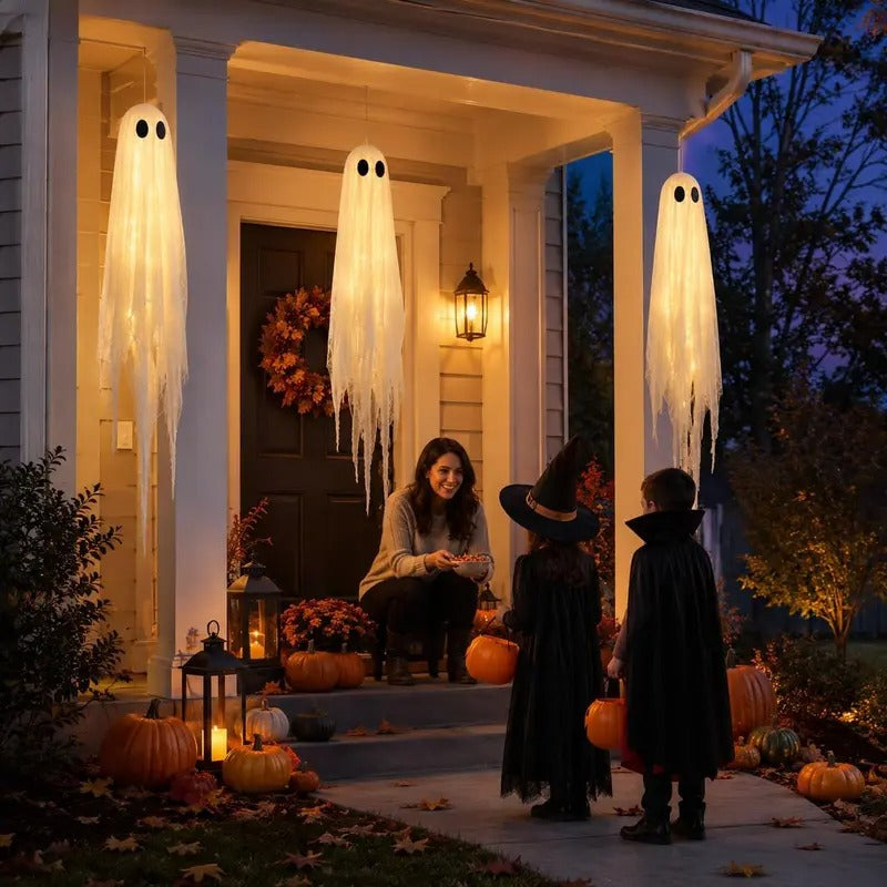 3-Pack Hanging Ghost Lights, 5FT + 4FT + 4FT Halloween Decor