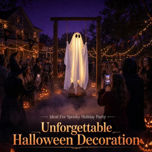 Giant 5FT Glowing Ghost Swing, Remote Halloween Outdoor Decor