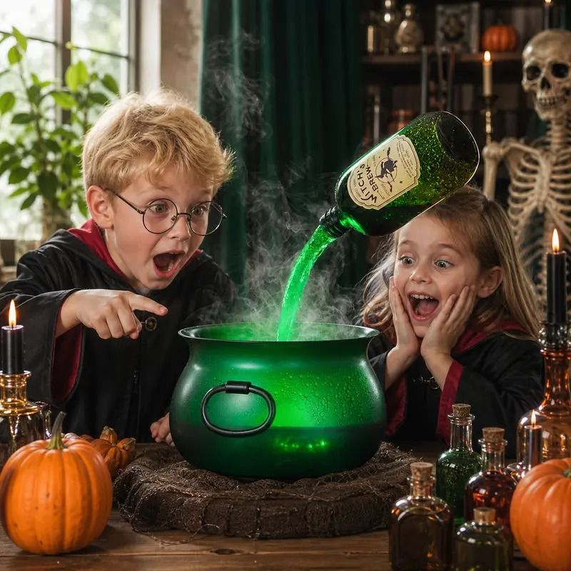 Halloween Witch Cauldron with Fog, LED & Floating Potion