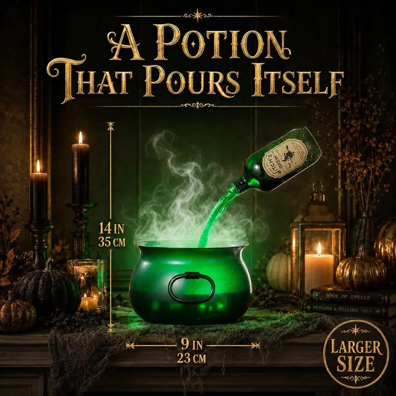Halloween Witch Cauldron with Fog, LED & Floating Potion