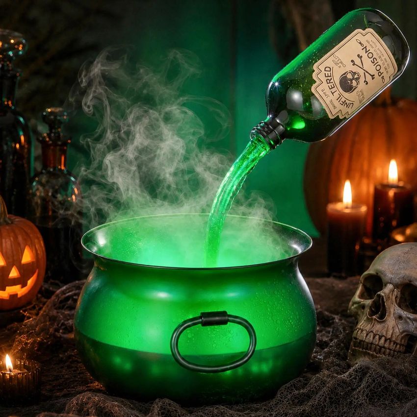Halloween Witch Cauldron with Fog, LED & Floating Potion
