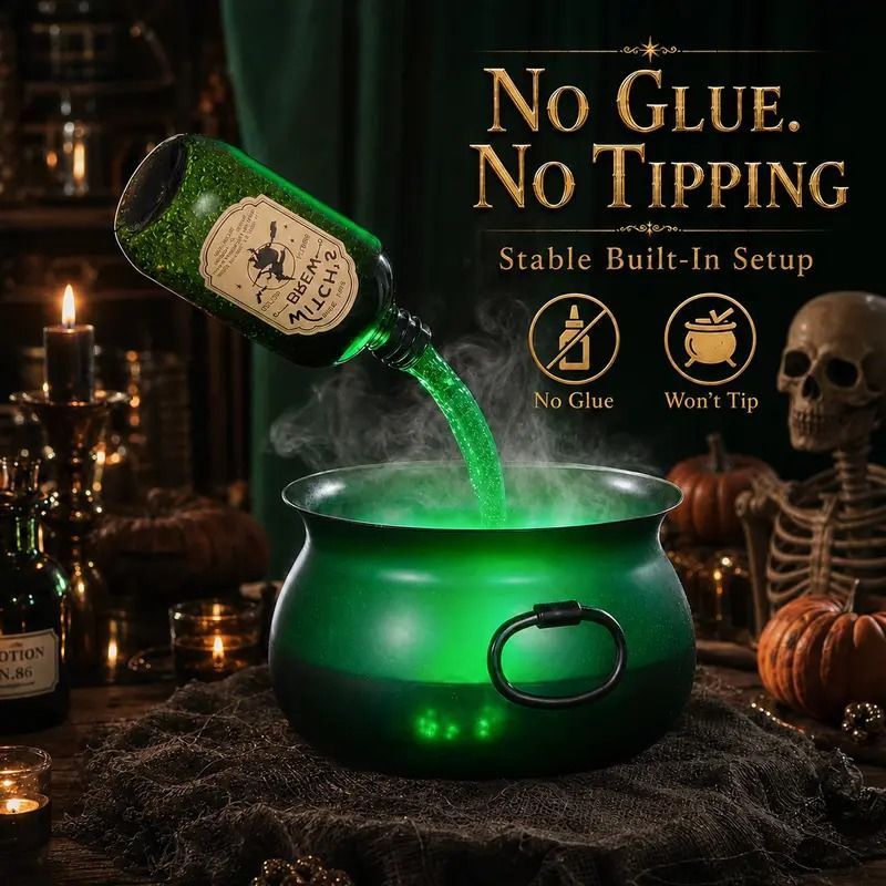Halloween Witch Cauldron with Fog, LED & Floating Potion