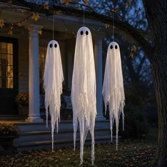 3-Pack Hanging Ghost Lights, 5FT + 4FT + 4FT Halloween Decor