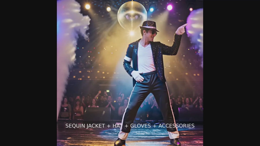 King of Pop Costume Adult - 7-Piece Sequin Stage Outfit Set
